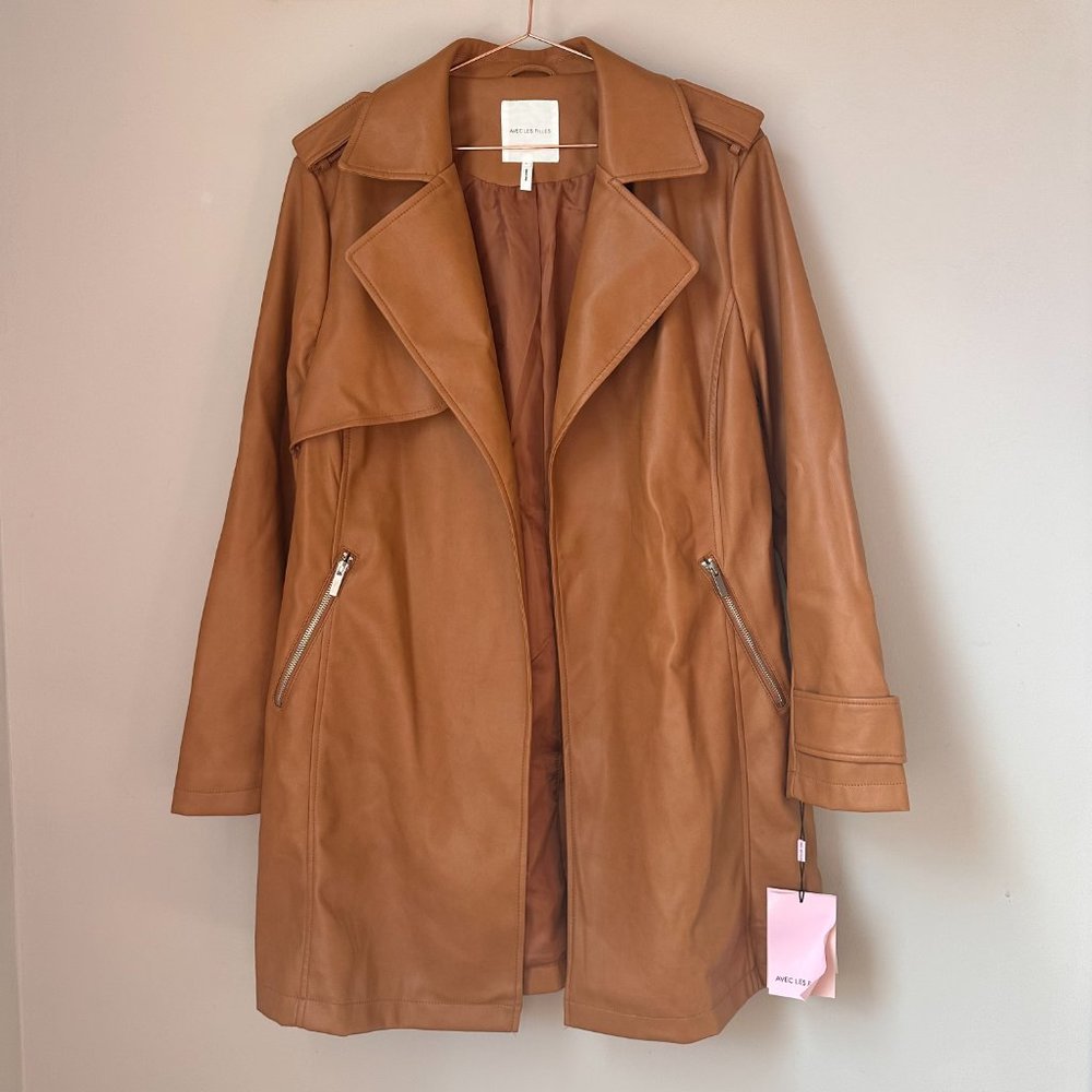 Avec Les Filles - Faux Leather Open Trench - Cognac Beige